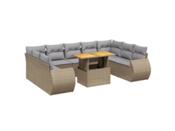 Conjunto de 10 Sofás para Jardim com Almofadões Vime Pe Bege MAISON EXCLUSIVE
