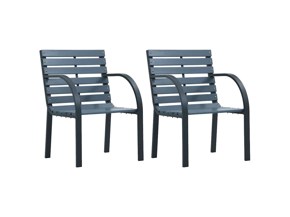 Vidaxl Cadeiras De Jardim 2 Pcs Abeto Maciço/aço Revestido A Pó Cinza