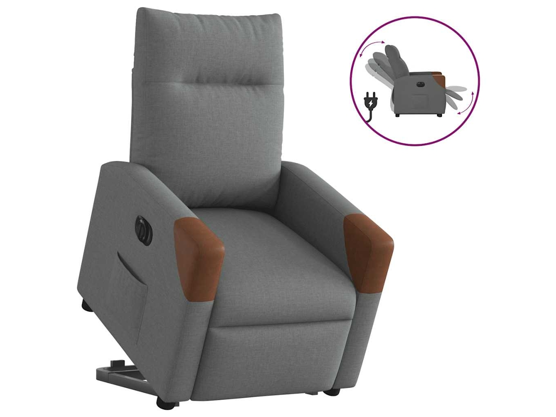 Vidaxl Poltrona Reclinável Elevatória Elétrica Tecido Cinzento-escuro