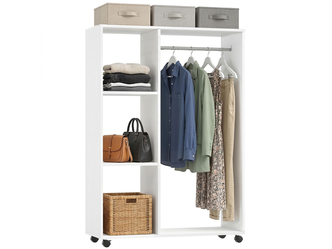 Guarda roupa Sobre Rodas BTFORUS, cabideiro móvel, com suporte para roupas, 80x40x128cm, branco