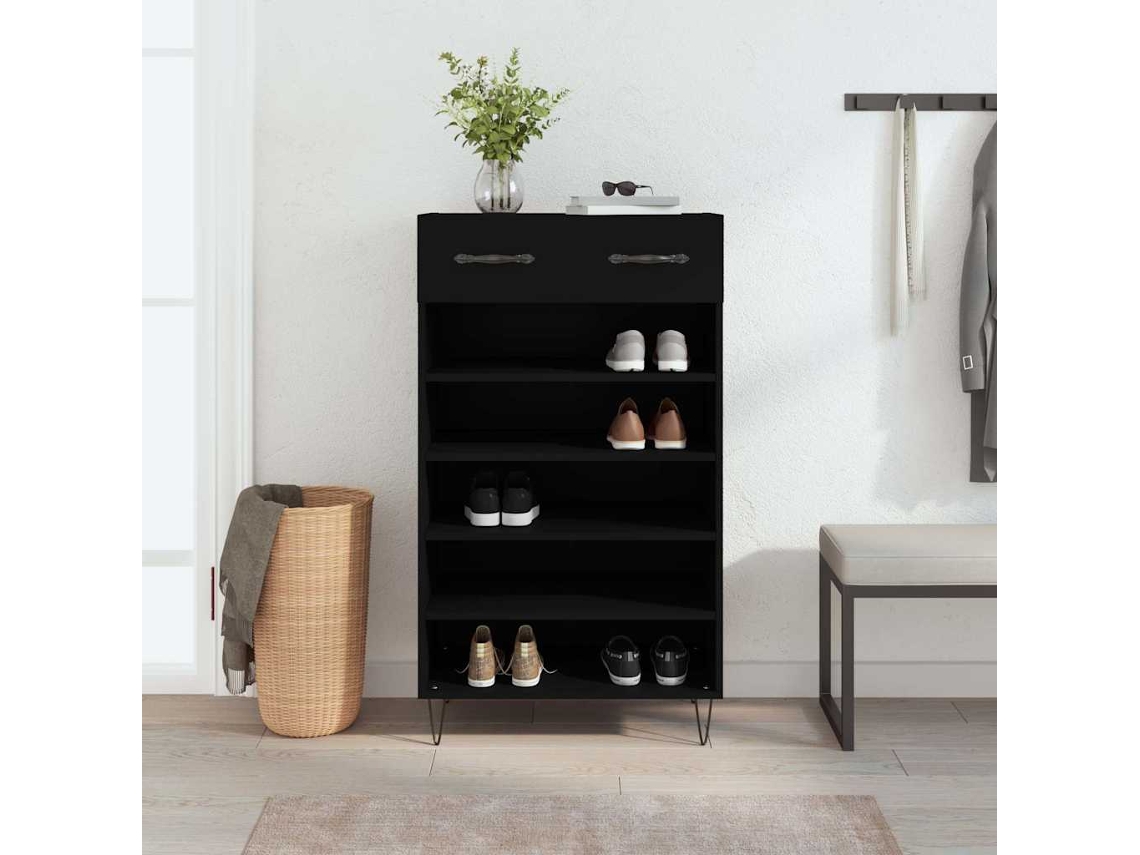 Vidaxl Sapateira 60x35x105 Cm Derivados De Madeira Preto