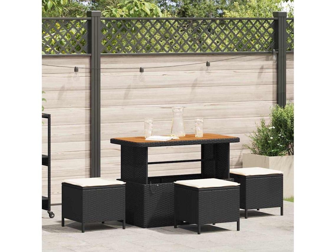 Vidaxl Conjunto De Jantar Para Jardim 4 Unid. Preto Vime Pe