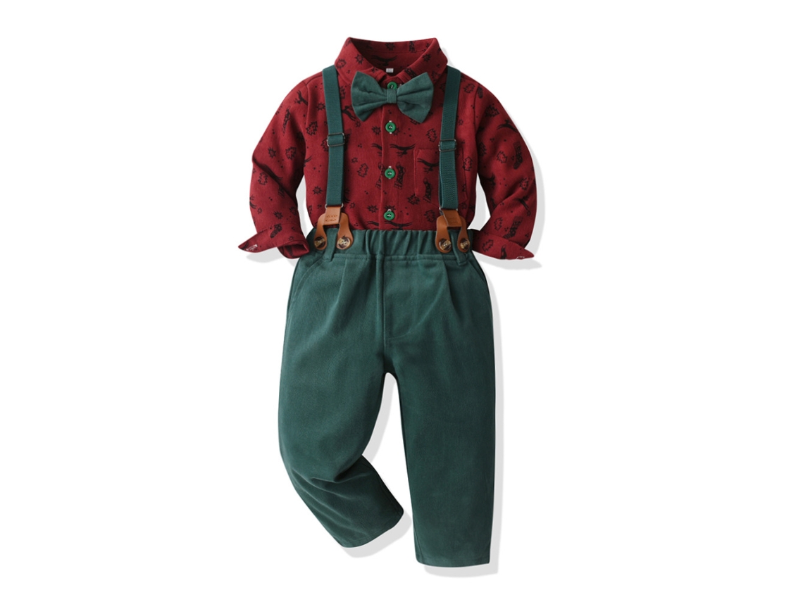 Roupas de Natal Xadrez de Manga Comprida Cardigã de Algodão e Macacão Conjunto de Duas Peças 90