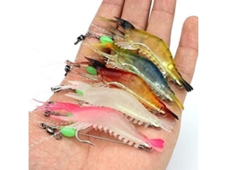 Kit De Isca De Camarão Luminoso Linjou 5 Cores Com Anzóis E Pérolas Para Pesca