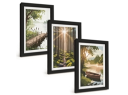 Composição De Quadrospaisagem, Floresta, Lago, Barco Moldura Preta Imagens Para Um Quarto Infantil Espelharte (3 Peças 20x30 Cm)