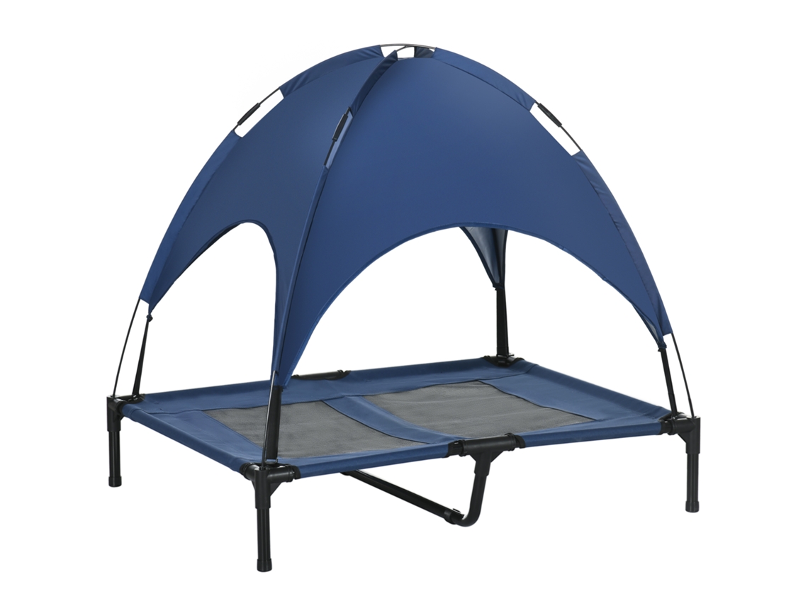 Cama Para Cachorro Com Dossel, Cama Para Cachorro Para Uso Externo, Dobrável, Com Suporte Elevado, Azul E Preta.