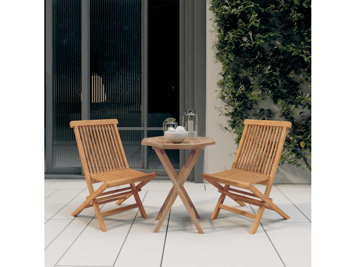 Vidaxl 3 Pcs Conjunto De Jantar Para Jardim Madeira De Teca Maciça