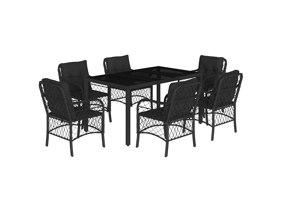 Conjunto de 7 Jantar para Jardim com Almofadões Vime Pe Preto MAISON EXCLUSIVE