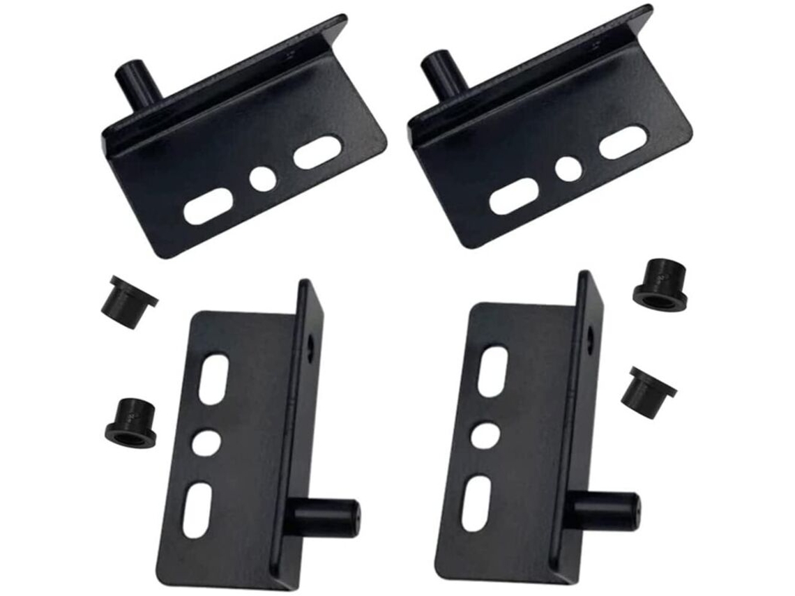 Conjunto De 4 Dobradiças Pivotantes Pretas Em Ângulo Reto Com Bucha. Acessórios Com Parafusos E Tampas De Plástico