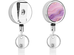 Porta Crachá Retrátil Moderno Com Estampa De Mármore Rosa E Roxo, Clipe Resistente E Prático Identificação E Nome