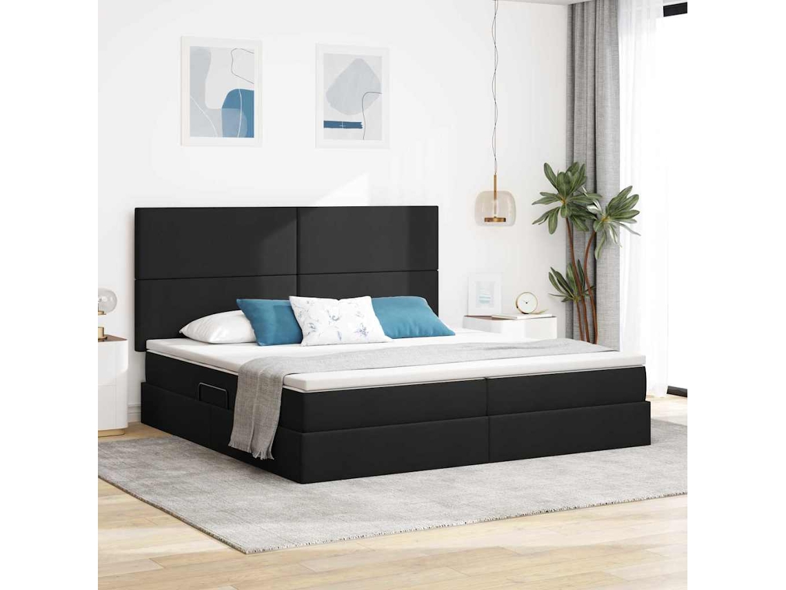 Vidaxl Cama Com Arrumação E Colchão Preto 200 X 200 Cm Tecido