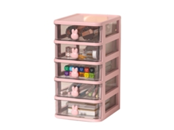 Caja Organizadora De Escritório Com Gavetas De Plástico Transparentes Coelhos 5 Níveis Rosa 13.4x17x26cm