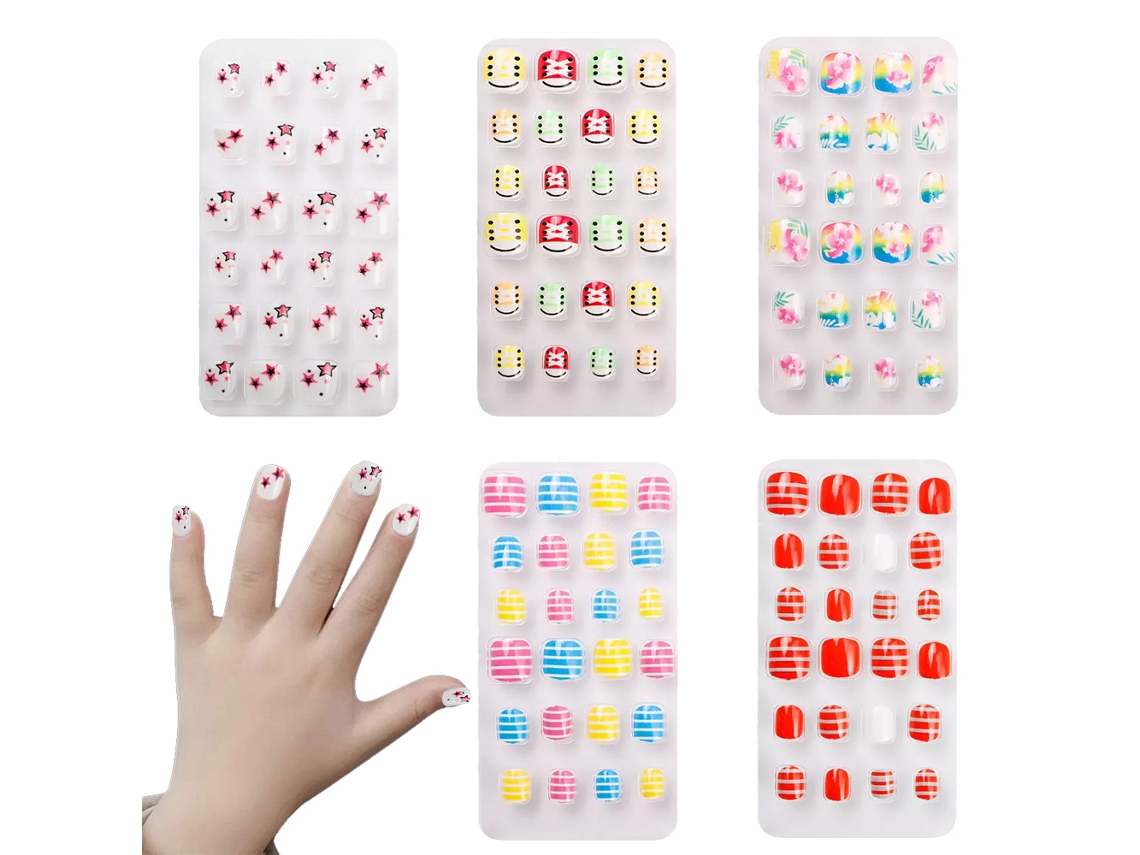 Conjuntos De Unhas Postiças Para Crianças Cobertura Completa Unhas Postiças Curtas Presente Adorável Para Crianças Meninas Estilo1 ZMDECQNA