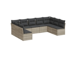 Conjunto de 9 Sofás Jardim com Almofadões Vime Pe Cinzento Claro MAISON EXCLUSIVE (90x200 cm)