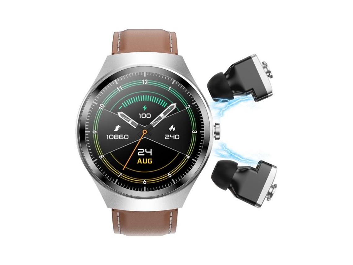 (pulseira De Couro Marrom) Tela Amoled De 1,43 Polegadas, Smartwatch 2 Em 1 Com Fone De Ouvido Bluetooth E Nfc