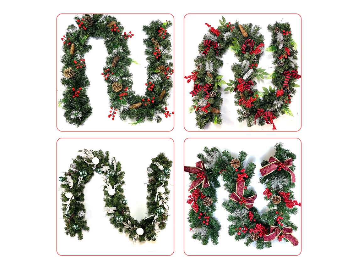 Guirlanda de Natal Artificial de 2,7m com Laço para Porta e Parede
