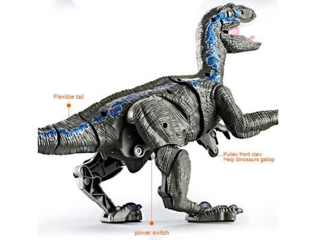 Brinquedo Dinossauro Elétrico com Controle Remoto Rokoo, Não Especificado, Cinza, Plástico, Reutilizável, Médio, Interno