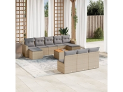 Vidaxl 11 Pcs Conjunto Sofás De Jardim C/ Almofadões Vime Pe Bege