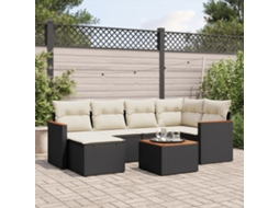 7 Pcs Conjunto De Sofás P/ Jardim C/ Almofadões Vime Pe Preto Dkd Home Decor