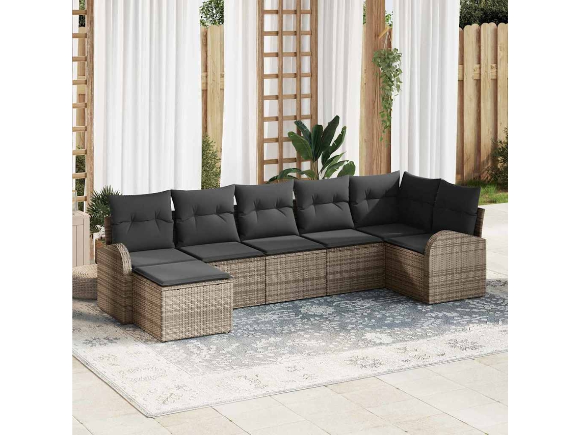 Vidaxl Conjunto De Sofás 7 Unid. Cinzeto Vime Pe