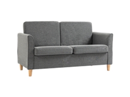 Sofá De 2 Lugares Com Pernas De Madeira E Efeito Linho, Modelo Estofado Duplo Estilo Moderno Para Sala Ou Quarto, Cinza