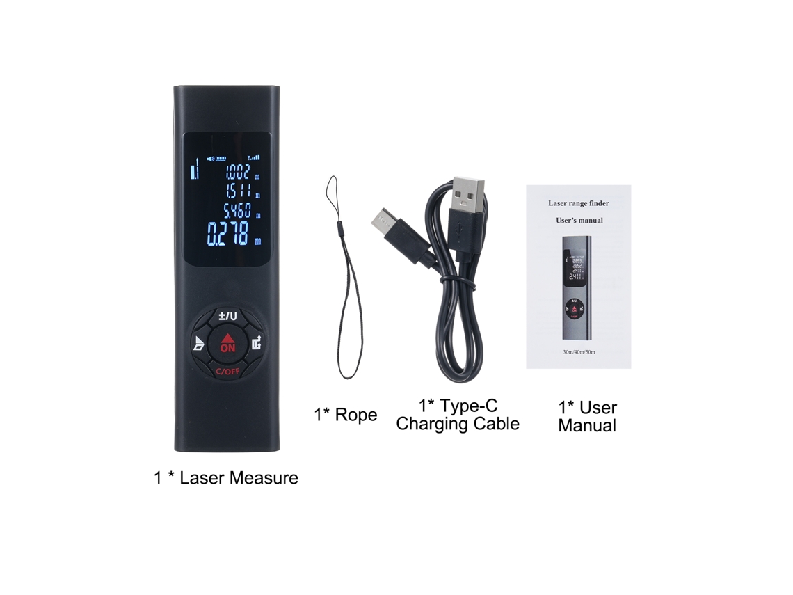 Medidor Láser Mini Preciso Ip54 Mide Distancia Área Volumen Pitágoras Lcd