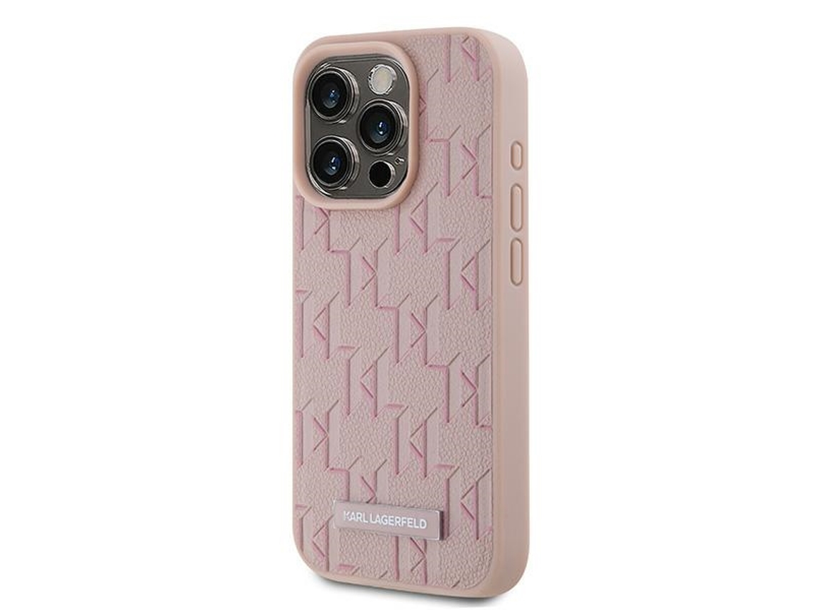 Capa Logótipo Magsafe para iPhone 15 Pro KARL LAGERFELD Pele Sintética Rígida Rosa