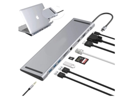 Docking Station Usb C para Laptop Usb C Hub 10 em 1 Adaptador Usb C Docking Station com 4K Hdmi e Vga 3 X Usb 3.0 Cinza YIZHOOD