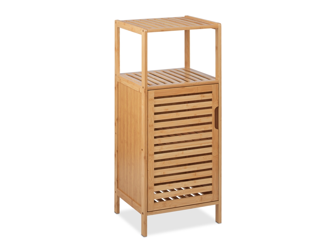 Relaxdays Armário De Banho Em Bambu, Hbt: 87 X 36,5 X 33 Cm, Prateleira Estreita Com Porta, 2 Prateleiras, Natural