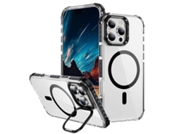 Capa Transparente Com Suporte Para Lente E Suporte Para Iphone 14 Pro Max, Compatível Com Magsafe, Preta