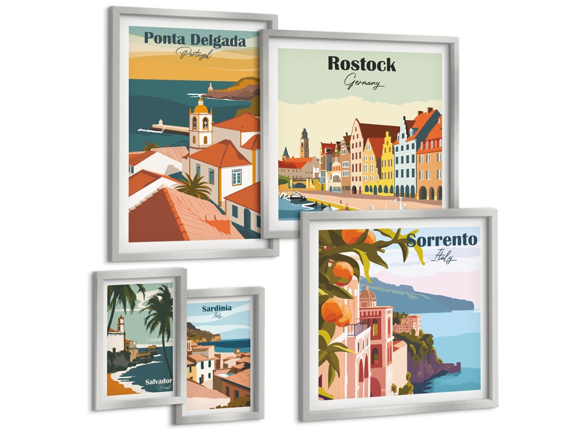 Conjunto De Pinturas Cidades Europeias Paisagens Espelharte (5 Peças)