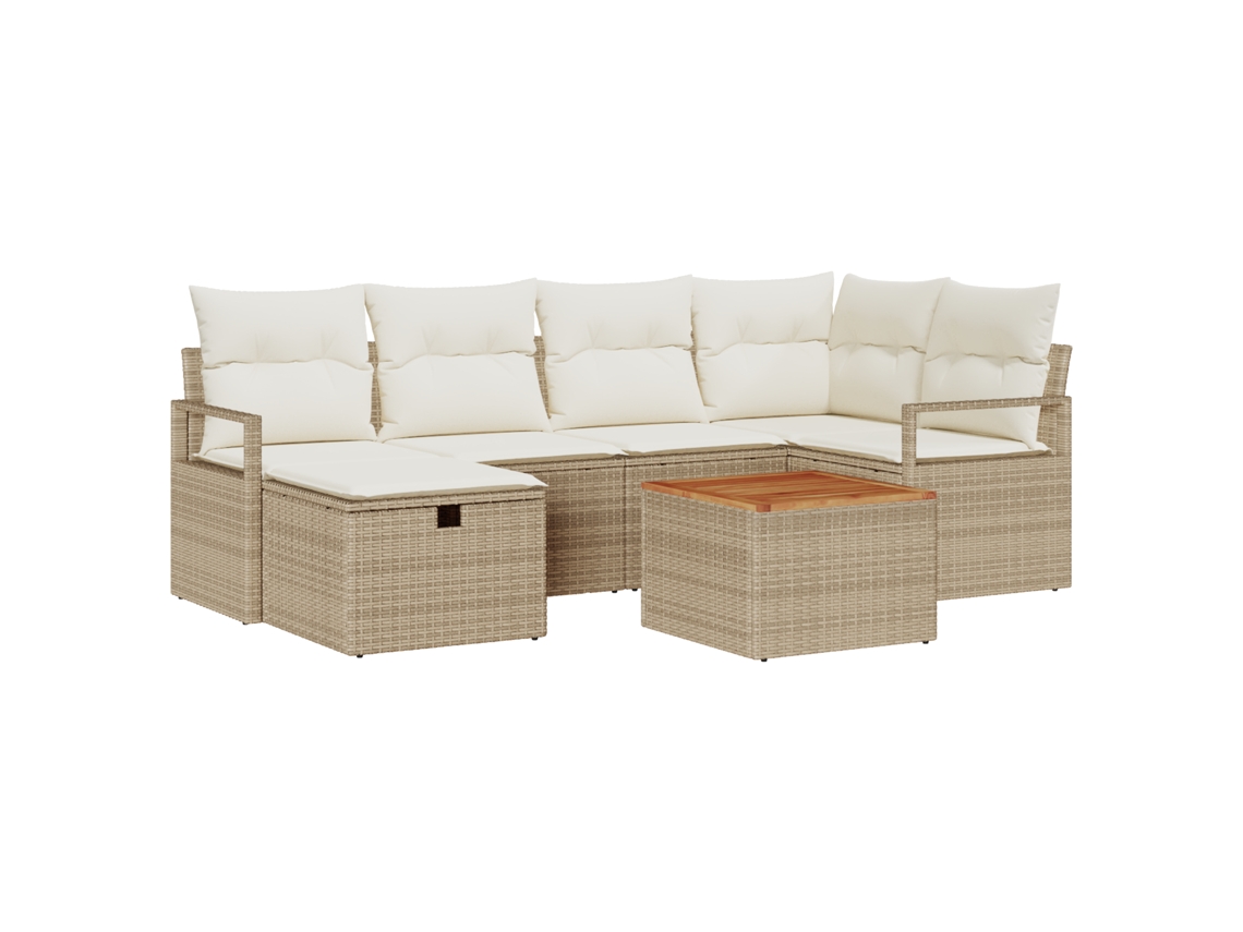 Conjunto 7 Conjunto De Móveis De Jardim Vidaxl Bege Vime Pe (55 X 55 X 37 Cm)