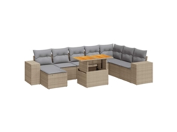 Conjunto de 9 Sofás de Jardim com Almofadões Vime Pe/acácia Bege MAISON EXCLUSIVE