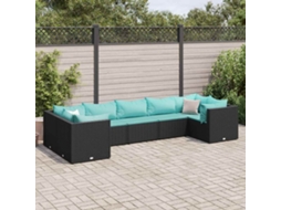 Vidaxl 7 Pcs Conjunto Lounge De Jardim C/ Almofadões Vime Pe Preto