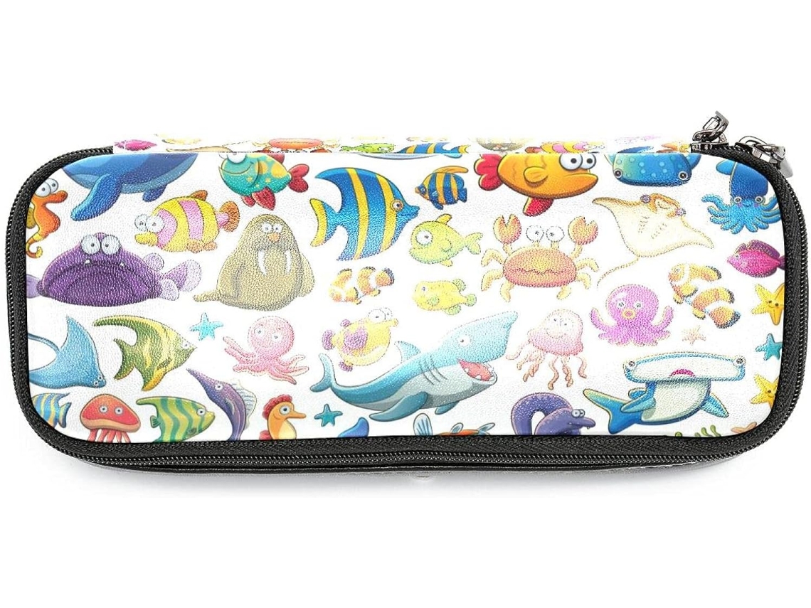Estojo para lápis com estampa de animais marinhos, grande capacidade, tema mundo subaquático, organizador de latas