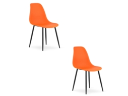 Cadeira De Jantar Conjunto De 2 Peças Kaleo Assento Laranja, Pernas Pretas, Assento Ergonômico, Pés Niveladores Ajustáveis