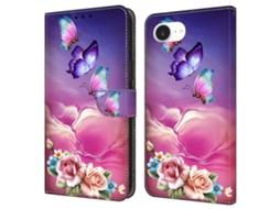 Capa Para Iphone 16e Com Compartimento Para Cartão, Estampa De Borboleta E Flor, Flexível E Feita Em Couro Pu