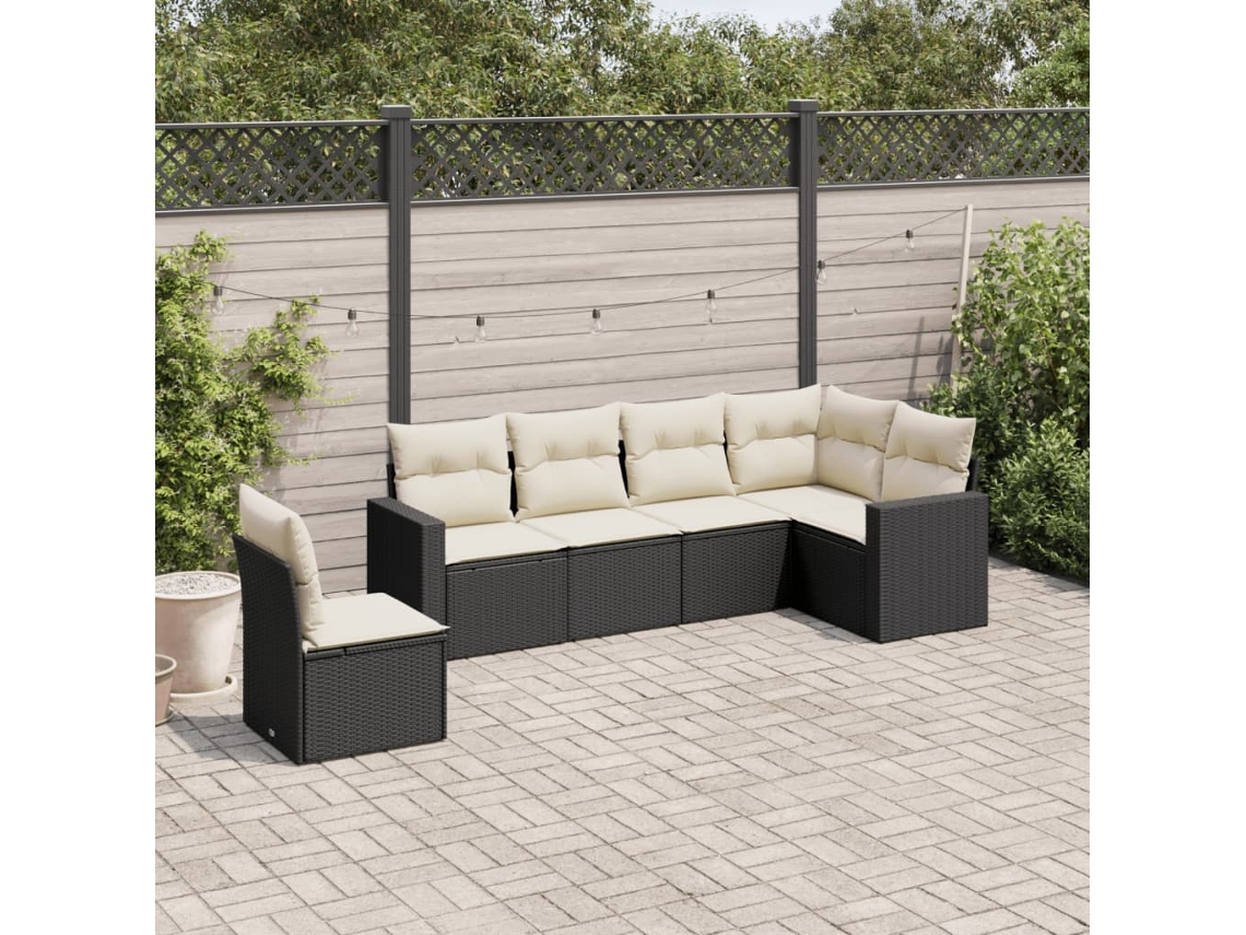 6 Pcs Conjunto Sofás De Jardim C/ Almofadões Vime Pe Preto Dkd Home Decor