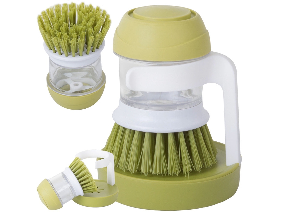 Escova de lavar louça com dispensador de sabão, suporte, verde AQUAFORGE
