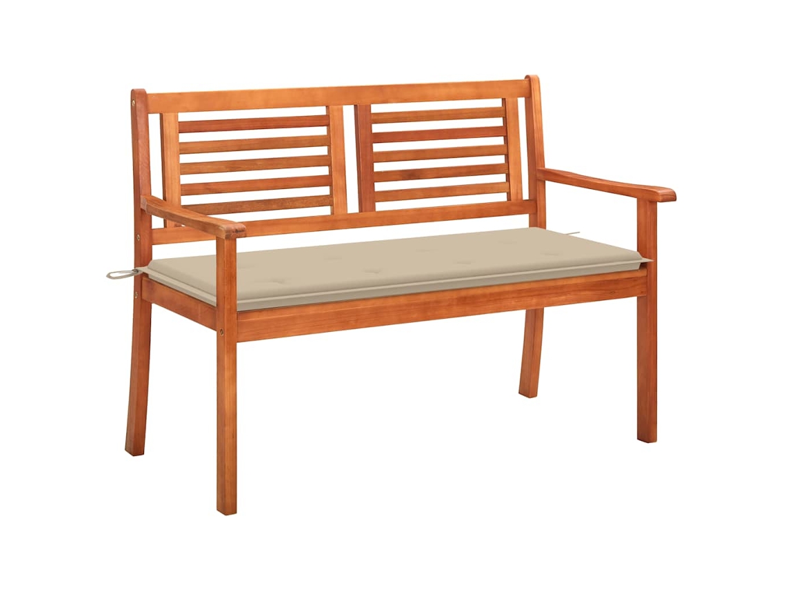 Vidaxl Banco De Jardim 2 Lugares C/ Almofadão 120 Cm Eucalipto Maciço