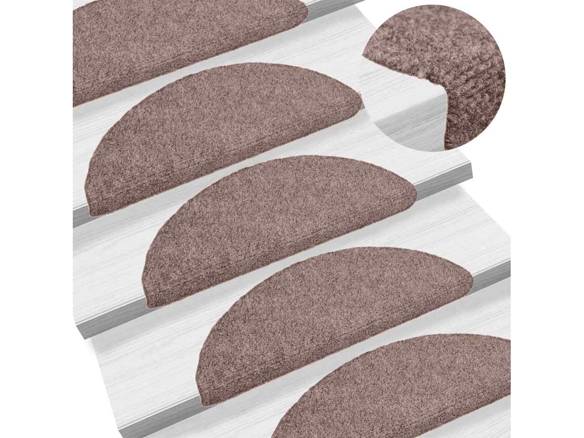Vidaxl Tapetes De Escada Autoadesivos 20 Peças 56x17x3 Cm Marrom Claro Meia-lua