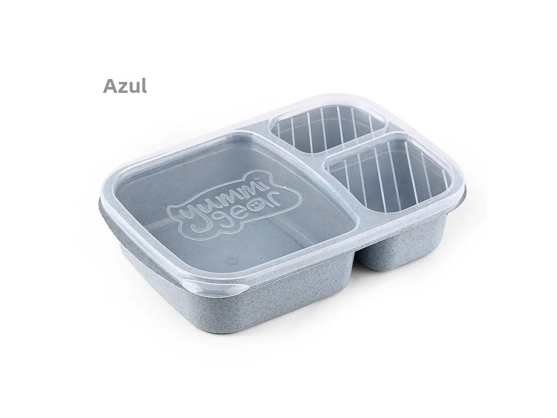 (azul) Lancheira Retangular Com Divisórias, Própria Para Micro-ondas E Ecológica.