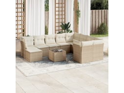11 Pcs Conjunto Sofás De Jardim C/ Almofadões Vime Pe Bege Dkd Home Decor