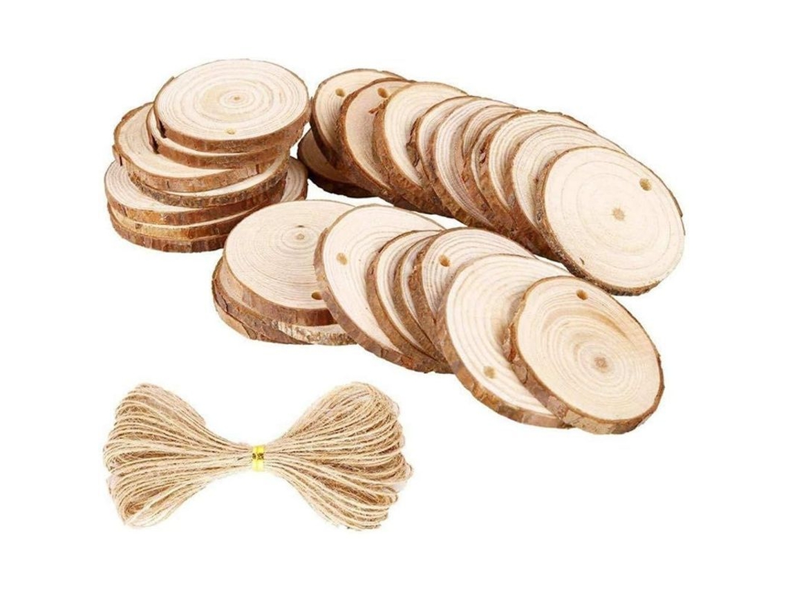 Arandelas De Madeira Natural, Círculos De Madeira Com Buraco Furado 7-8cm Para Diy, Manuais, Decorações De Natal