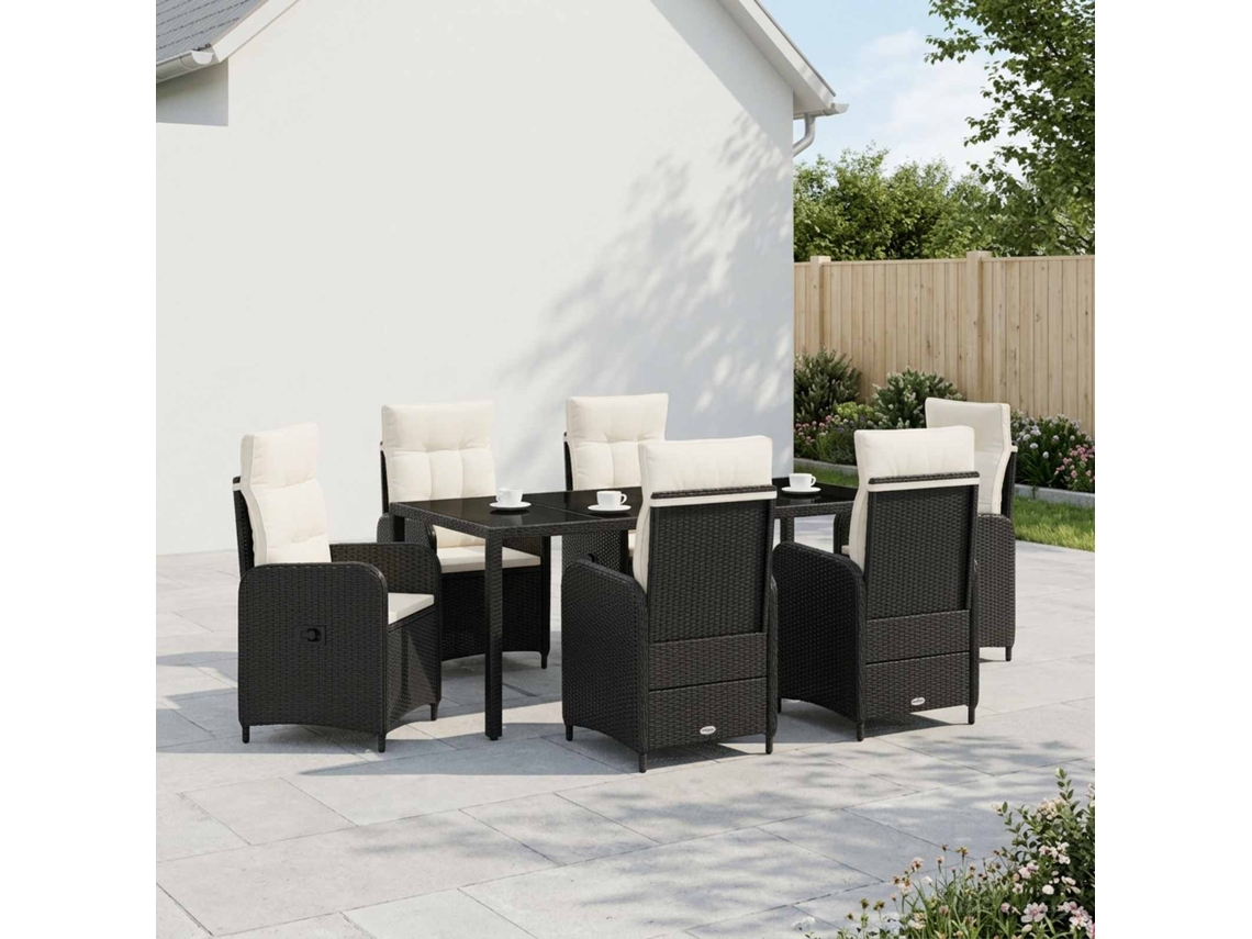 Vidaxl Conjunto De Jantar Para Exterior 7 Pcs Preto E Branco Creme