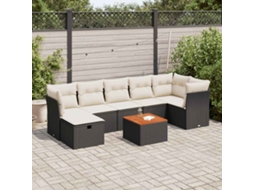 Vidaxl 8 Pcs Conjunto Sofás De Jardim Com Almofadões Vime Pe Preto