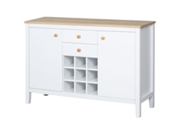 Aparador De Cozinha Com 2 Gavetas 2 Armários Com Prateleiras Ajustáveis E Suporte Para 9 Garrafas 110x35x75 Cm Branco E Madeira