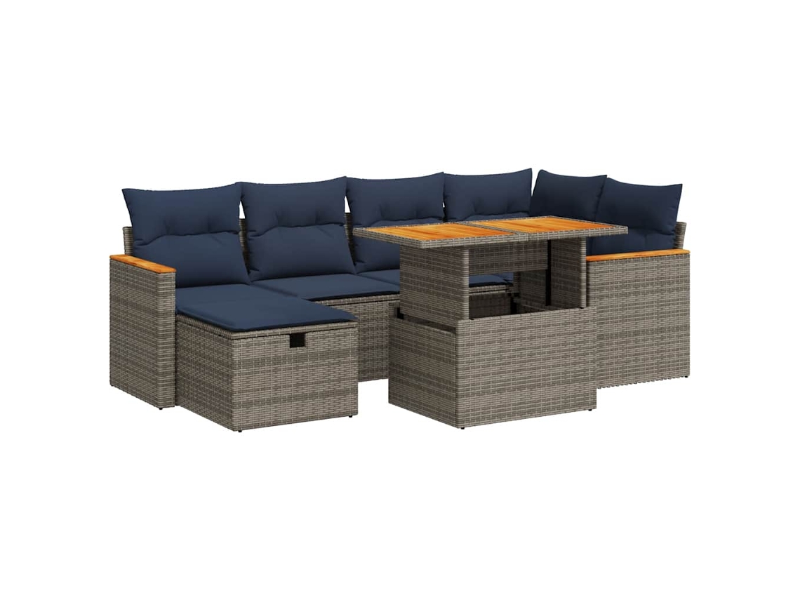 Conjunto de 7 Sofás Jardim com Almofadões Vime Pe/acácia Cinzento MAISON EXCLUSIVE (0)