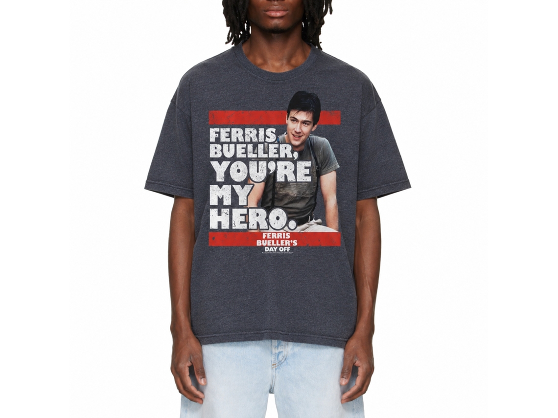 Rockinstone Ferris Bueller's Day Off My Hero Heather Navy Adult T-shirt Size:m