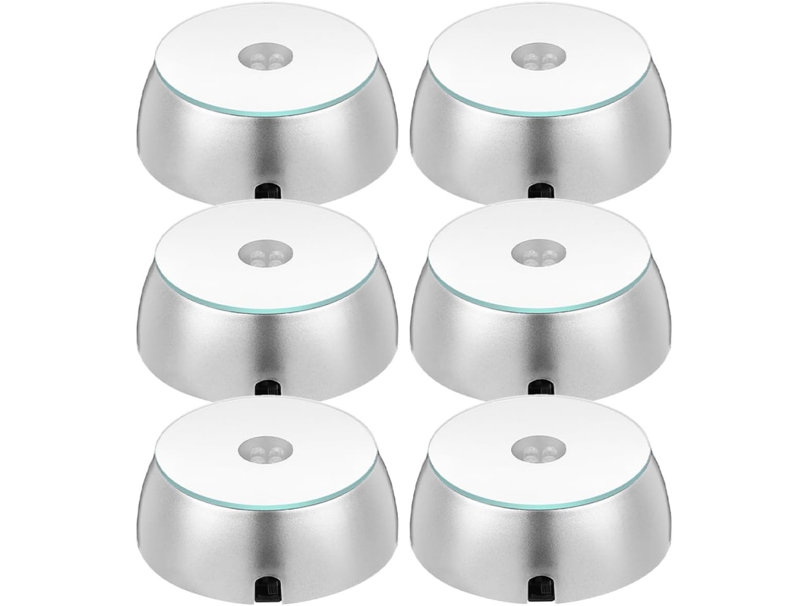 Bases Iluminação Led Redonda Delicada Colorida Conjunto 6 Plástico Prateado Cristais 3d Exibição Obras Base GOKOCO